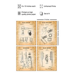 Beauty Salon Patent Art Prints – Vintage Wall Art Poster Set – Chic Rustic Ho…