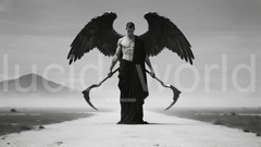 Dark Angel Warrior Scythes Digital Art Download Print Black & White Image PNG