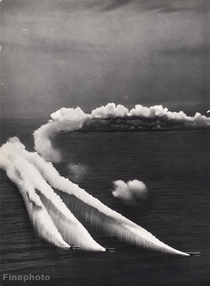 1931 Vintage 16×20 ~ AVIATION AIRPLANE Aerial Biplane Smoke Ocean Photo Gravure