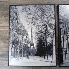 Set of 2 Cyndi Schiek Pictures On Wood 8×6” Paris City Scape Photography B&W