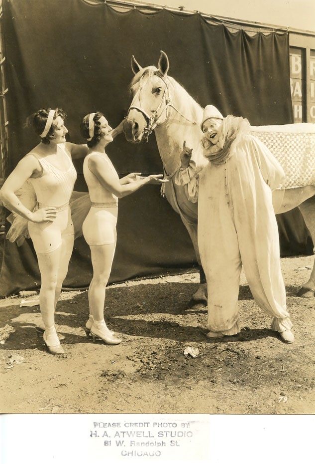 Barnum circus women acrobats by clown and horse antique art photo by Atwell