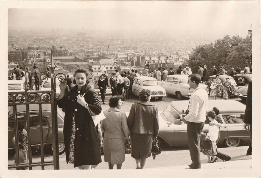 Vintage Photo People With Various Cars In Parking Lot At Montmartre Paris