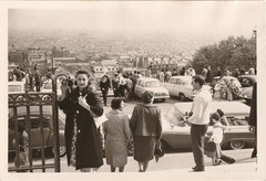 Vintage Photo People With Various Cars In Parking Lot At Montmartre Paris
