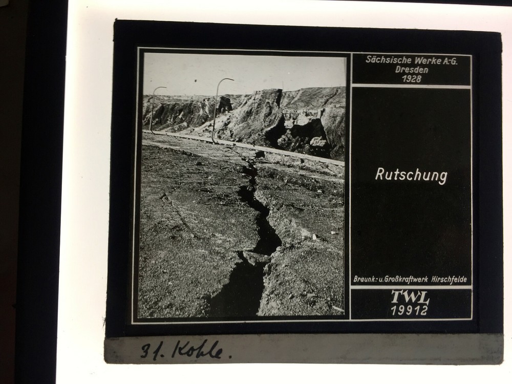 Original Antique Glass Plate Säch. Werke RUTSCHUNG Rutschung ca.1928 8,5x10cm