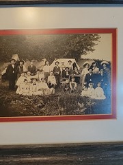 Family Picnic Photo Print Black White Vintage Framed 10×12 Frosted Glass