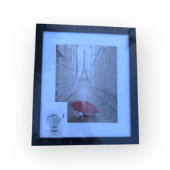 Framed photo art wall hanging Eiffel Tower and red umbrella new in plastic