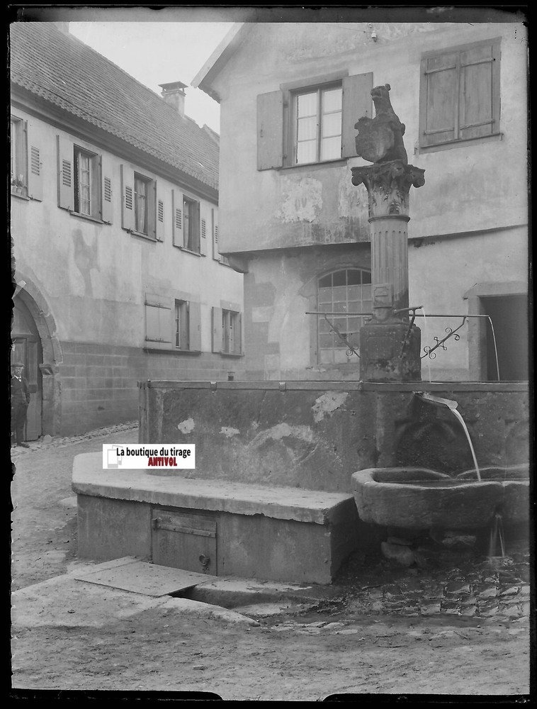 Heiligenstein Fountain, Plate Glass Photo, Negative Antique Black & White