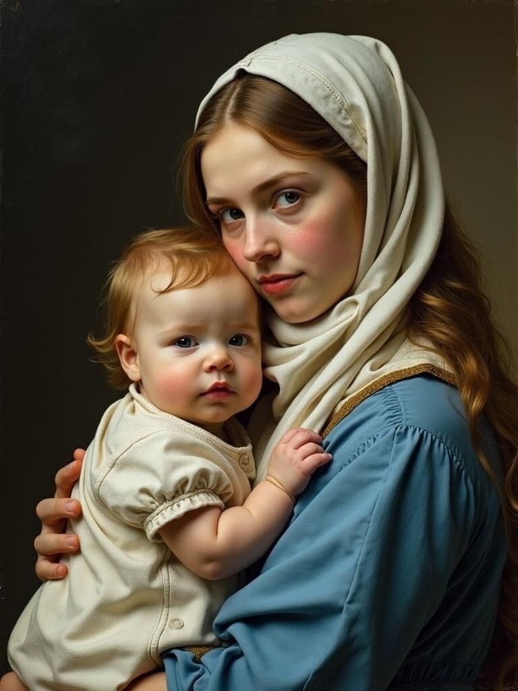A3 Photo Mother Child Tenderness Artistic Glossy Paper Decor -151