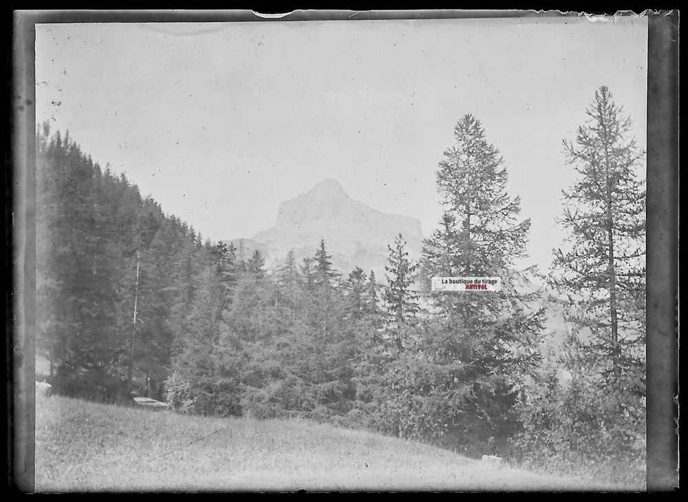 Old Black And White Photo Glass Plate Negative 6X9 Cm Landscape Alps Mountain