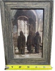 4×6 Creepy 3 Monks Photo In Old Church In Plastic Wood Frame Gothic Mid Evil