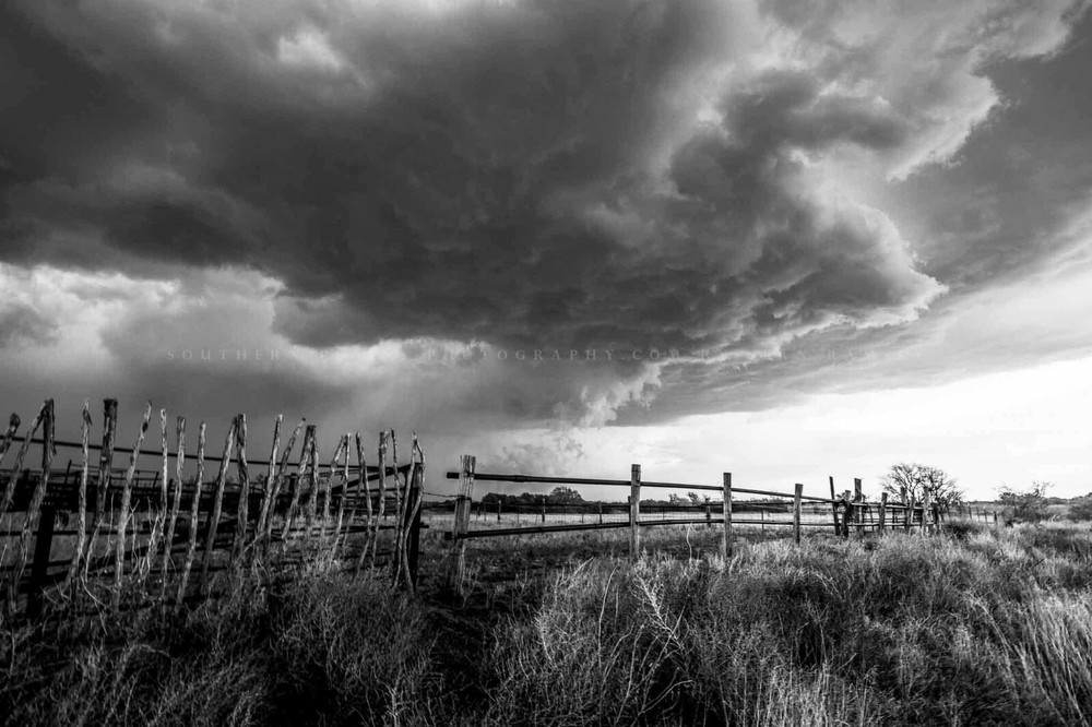 Storm Photography Print: Oklahoma Thunderstorm Black & White Western Photo