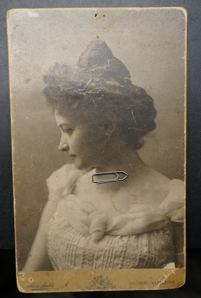 Photo portrait CDV KAB woman model Salzburg Bad Gastein profile picture old 1901 name