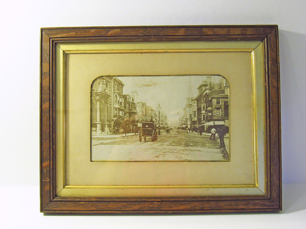 FRAMED SEPIA PHOTOGRAPH -1800s HIGH STREET SOUTHAMPTON NEAR BARGATE- ENGLAND