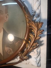 Antique Portrait Convex Bubble Glass Oval Frame Ornate Metal Early 1900s