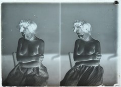 Photograph on 13x18cm glass plate. Nude study photography. 1900