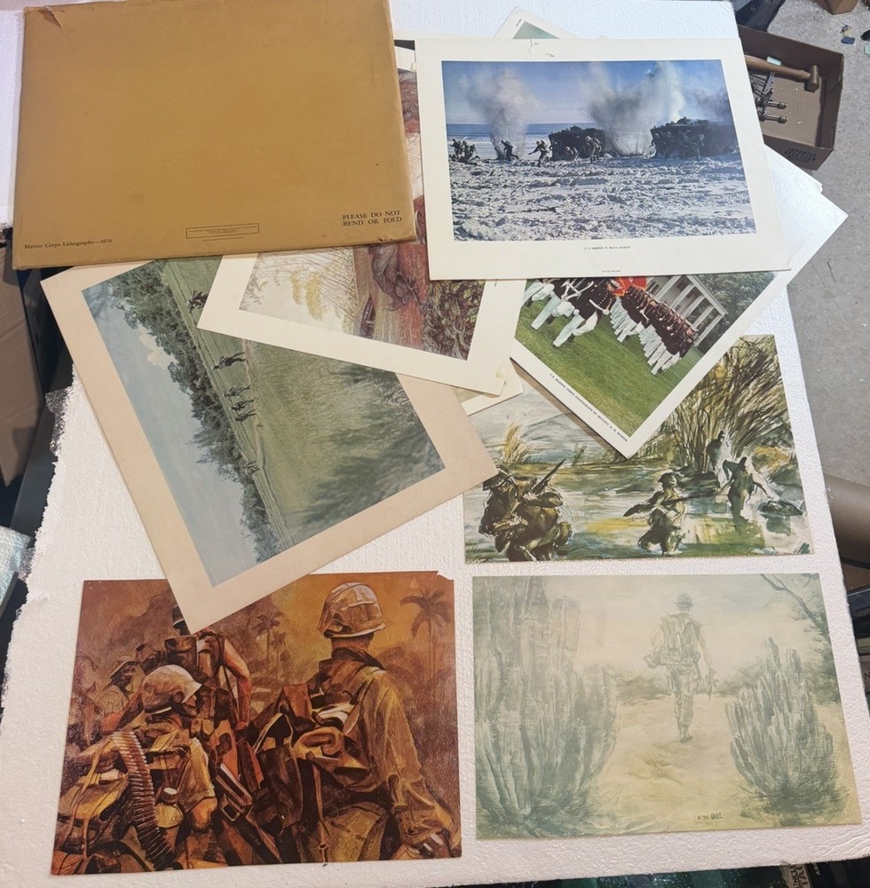 Lot 12 Vtg 1976 US Gov Military USMC Vietnam War WW1 WW2 Lithograph Poster Print