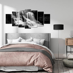 Xlarge 7 Piece Black & White Waterfall Canvas Art for Living Room Decor