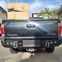 Compatible with 2005-2015 Tacoma Rear Bumper Textured Black Steel with Light and