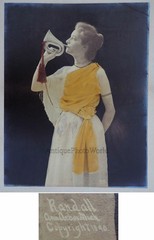 Beautiful woman with horn large antique albumen tinted photo by Randall