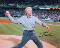 JIMMY CARTER REPRINT AUTOGRAPH PRESIDENT THROWS OUT FIRST PITCH 8×10″ Photograph