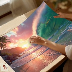 The Wave 7 Sunset Ocean Wave Barrel Wall Art Print Coastal Beach Decor 36×24