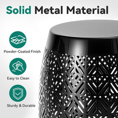 18″ Cutout Metal Outdoor Side Table with 3-Mode LED Lights, Modern Decorative Dr