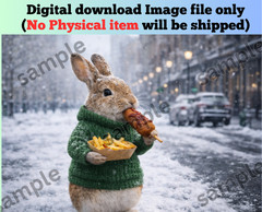 Rabbit eat street food AI created digital art wallpaper image picture background