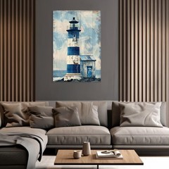 ARTZGX Lighthouse Wall Art Navy Blue Canvas Ocean Seascape Picture Print Vint…
