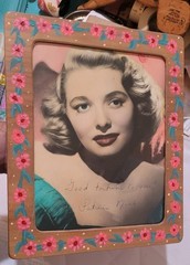 Painted Female Portrait Of Actress Patricia Neal In Painted Frame Vintage Pink