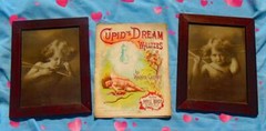 Original Framed 1897 Cupid Awake & Asleep Photos with Rare Sheet Music