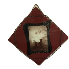 Vintage Old Handmade ?photo in glass with chain wrapped around 9”x9”