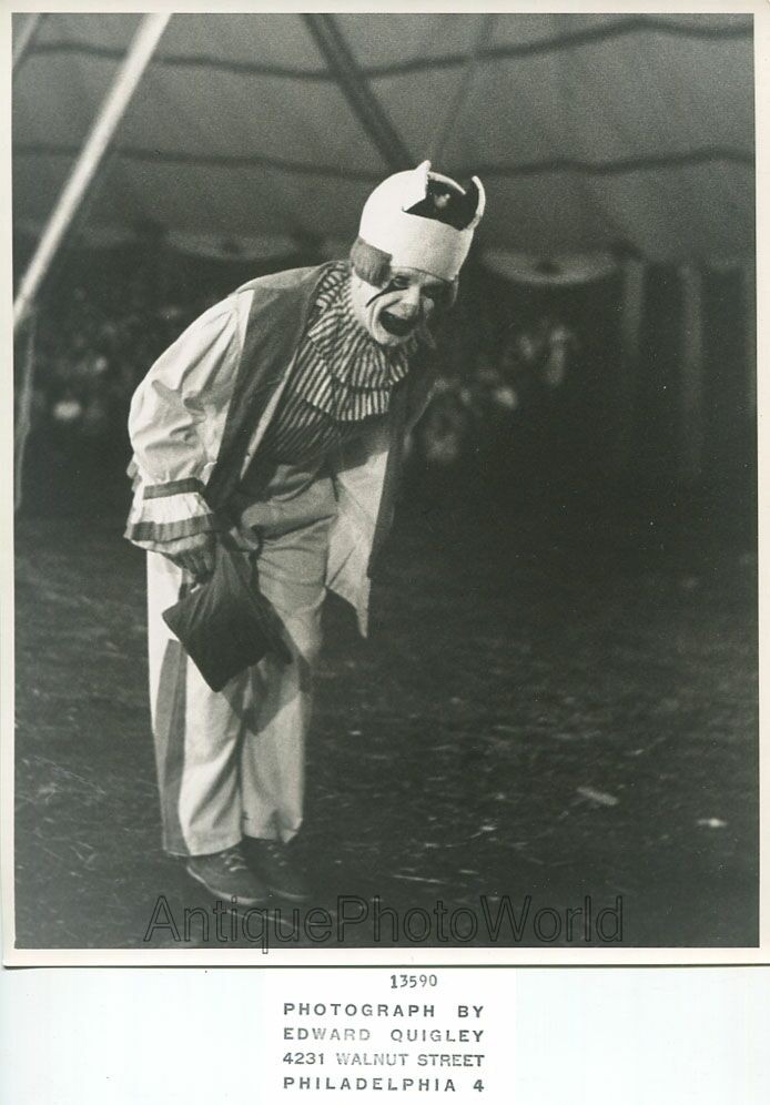 Circus clown bowing on stage strange vintage art photo by Edward Quigley