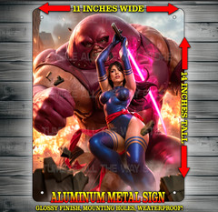 Sexy Psylocke Running From Juggernaut X-Men Epic Metal Sign Wall Art 14″ x 11″