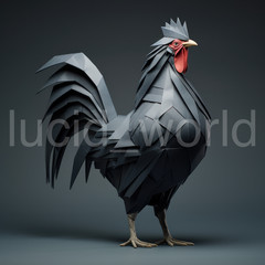 Black Origami Rooster Digital Art Printable File Modern Farmhouse Wall Decor PNG