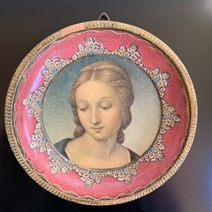 Antique Raphael Madonna Framed Art Gilt Wood Religious Florence Italy Round 3.5″