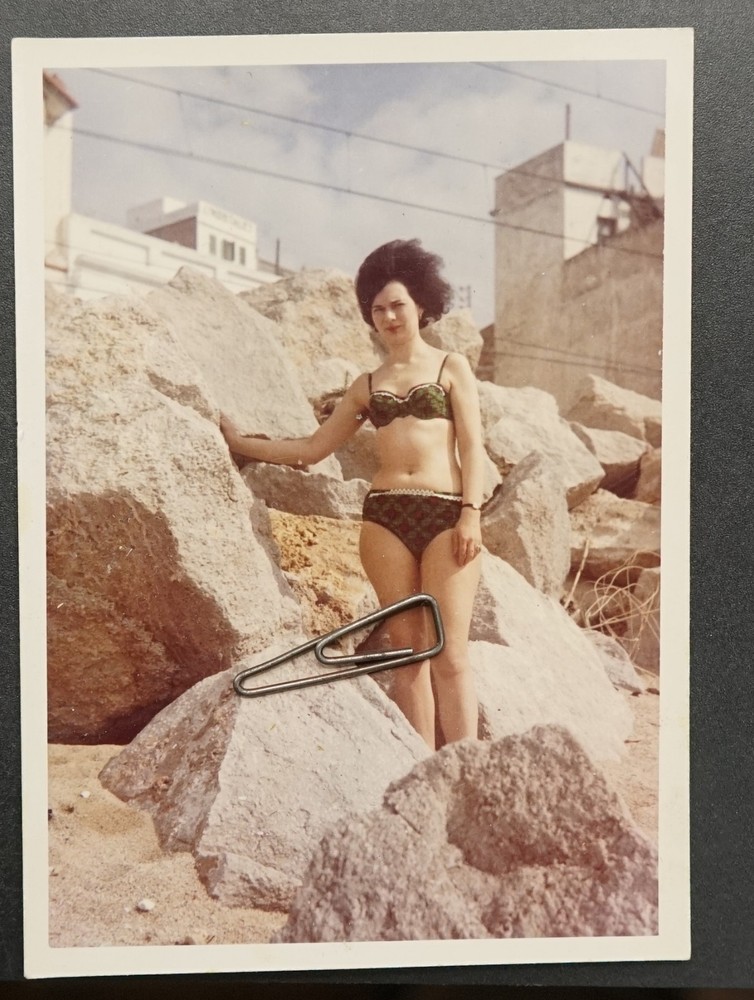 Photo Portrait Young Woman Bikini Swimwear Color Holiday Snapshot Vintage Old