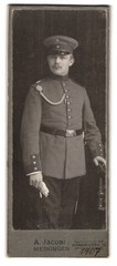 Photograph A. Jacobi, Meiningen, Bismarckstraße 15, Soldier in Uniform with Schüt
