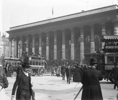STEREO GLASS NEGATIVE, OMNIBUS, PARIS, Place de la Bourse, cityscape, rare, vi