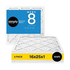 16x25x1 Inch MERV 8 Air Filter, 6 Pack, for AC Furnace and HVAC