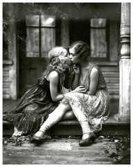 Girls Kissing on Stoop Photo Art Print, Vintage photography 8X10 Inches