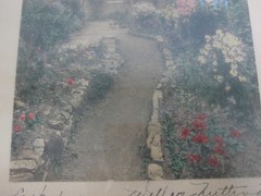 WALLACE NUTTING «GARDEN OF LARKSPUR» HAND TINTED FRAMED PHOTOGRAPH SIGNED