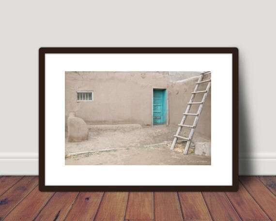Adobe House with the Turquoise Blue Door – Home Decor, Wall Art Photography