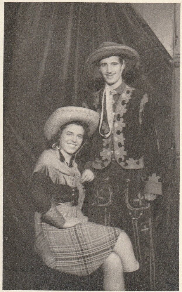 Photo postcard pretty girl young man as cowboy carnival 1947 carnival costume
