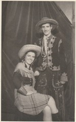 Photo postcard pretty girl young man as cowboy carnival 1947 carnival costume
