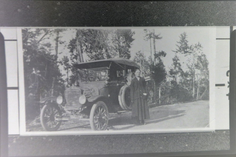Antique Photograph Negative Young Woman with an Antique Car Ford Model T @ 1920
