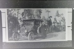 Antique Photograph Negative Young Woman with an Antique Car Ford Model T @ 1920