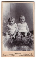 Photograph Alex. Strube, Löbau i/S., portrait of two cute toddlers in white