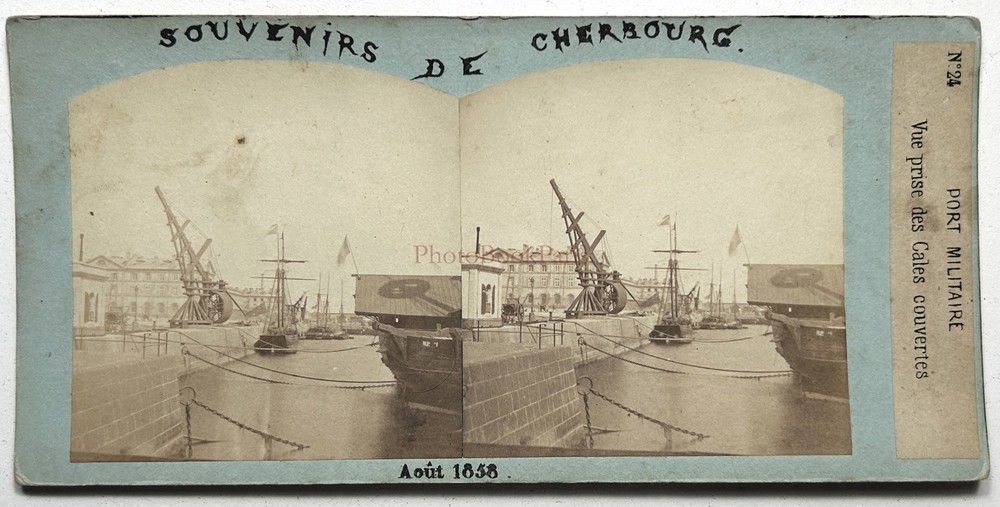 FRANCE Cherbourg Military Port August 1858 Photo Stereo Vintage Album