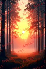Digital Image for Print Mobile Wallpaper Background Desktop Dawn in the Forest
