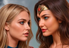 Sexy Wonder Woman and Supergirl Vixens in Field Metal Sign Wall Art 14″ x 11″